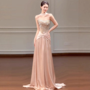 Strapless Sequined Evening Gown Empire Waist Mermaid Tail Elegant Bridal Emcee Dress Coming Of Age Ceremony - Product Image 2