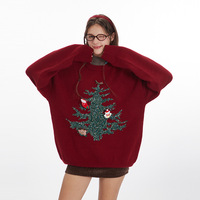 Pull jacquard style Noël européen et américain pour couple, motif dessin animé, automne, décontracté, rétro, manches longues, tricot ample pour femme