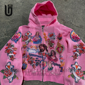 Felpa tascabile senza corde personalizzata spugna grafica Dtg serigrafia pesante 400gsm con cappuccio da uomo - Product Image 6