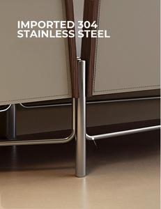 Meuble <span class=keywords><strong>TV</strong></span> et table basse en <span class=keywords><strong>bois</strong></span> avec revêtement en cuir et plateau en pierre pour salon - Product Image 4