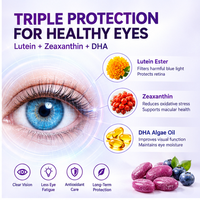 Bonbons gélifiés à l'ester de lutéine avec zéaxanthine et huile d'algues DHA, complément nutritionnel pour les yeux, pour le bien-être quotidien