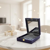 Boîte à bijoux lumineuse avec lumière LED et couvercle miroir, bleu marine, étui de présentation pour collier, bague, boucles d'oreilles, organisateur, cadeau