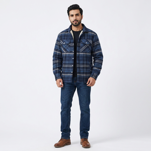 Chaquetas de Franela de Algodón para Hombre, Estilo Casual a Cuadros, con Botones, para Trabajo, con Forro Polar, Tela Twill, Ropa Exterior - Product Image 1