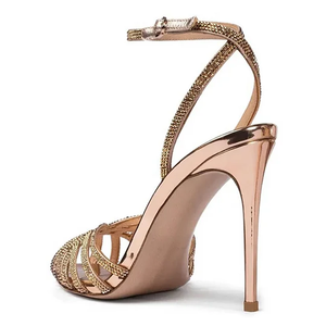 Nuova Tendenza Sandali con Tacco Alto da Donna, <span class=keywords><strong>Oro</strong></span> <span class=keywords><strong>Rosa</strong></span> con Strass, Punta Aperta e Cinturino alla Caviglia - Product Image 5