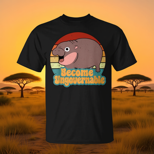 T-shirt unisexe noir pour adulte, motif hippopotame mignon, de la marque Become Ungovernable - Product Image 3