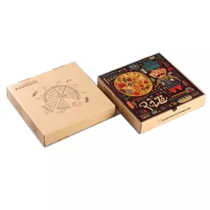 Pizza Boxes Professional Manufacturer Custom Logo Disposable Paper Food Packaging Corrugated Board Brown