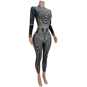 Body Nefertiti con Diamanti, Tuta con Strass, Costume da Ballo per Festival, Outfit da Club, Abbigliamento per Drag Show, Tuta Intera - Product Image 2