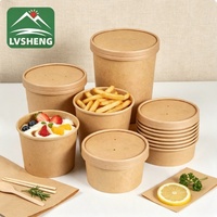 Impression personnalisée, bols en papier kraft de 26 oz pour emporter, emballage alimentaire pour nouilles et soupes, bols à salade jetables avec couvercle