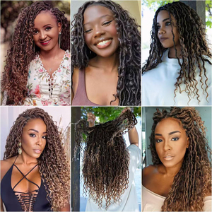 Wispy élastique <span class=keywords><strong>bouclés</strong></span> Crochet <span class=keywords><strong>cheveux</strong></span> 18 pouces 24 brins Faux déesses de la rivière Locs tresses synthétiques pour les femmes - Product Image 4