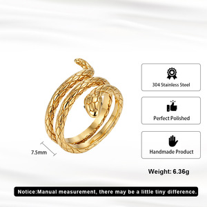 Anillo de Serpiente de Acero Inoxidable 304 Chapado en Oro de 18K y Rodio, Resistente al Agua y al Deslustre, Estilo Punk Vintage con Espiral y Circonitas, Joyería para Mujer - Product Image 3