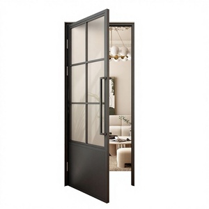 <span class=keywords><strong>Porta</strong></span> Preassemblata ZONLE Moderna 91x213 cm con 6 Vetri, Telaio in Metallo Nero, Vetro Smerigliato, Apertura a Battente Sinistra, Facile da Installare - Product Image 1