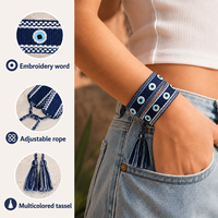 Bracelets tressés personnalisés faits main pour femmes, avec texte brodé, nom, logo personnalisé, en tissu et pompon, style mode et amitié