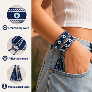 <span class=keywords><strong>Braccialetti</strong></span> Intrecciati da Donna Fatti a Mano Personalizzati con Nappa in Tessuto, Nome con Testo Ricamato e Logo Aziendale, Bracciali <span class=keywords><strong>dell</strong></span>'<span class=keywords><strong>Amicizia</strong></span> alla Moda - Product Image 3