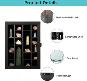 กล่องจัดเก็บคริสตัลแบบปรับแต่งได้ระดับพรีเมียม สีดำ พร้อมชั้นวางไม้แบบถอดได้ สำหรับแร่ธาตุและหิน - Product Image 3