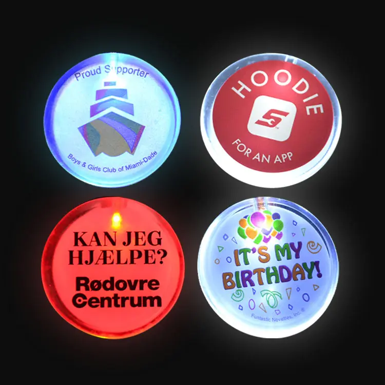 Custom Logo Promotional Party LED Acrylic Flashing Pin Blank Flashing Button Badge Plastic Light Up Safety Pin Badge