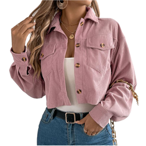 Abrigo Corto de Pana para Mujer, Estilo Casual, Manga Larga, Color Sólido, para Otoño e Invierno, Venta al Por Mayor - Product Image 1