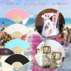 Abanicos Plegables Multicolor de Mano, Ecológicos, de Seda y Papel de Bambú para Decoración de Bodas y Fiestas, con Técnicas de Pintura de Arte Folclórico - Product Image 3