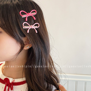 Horquilla sencilla con lazo rosa de lunares, estilo de alta gama para otoño e invierno, clip para flequillo, clip lateral, accesorio para el cabello. - Product Image 5
