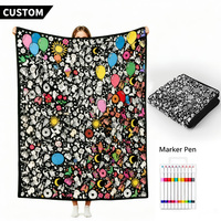 Couverture en flanelle à personnaliser en gros, à colorier soi-même, avec marqueurs pour adultes, couverture douce en peluche DIY, fabricant OEM