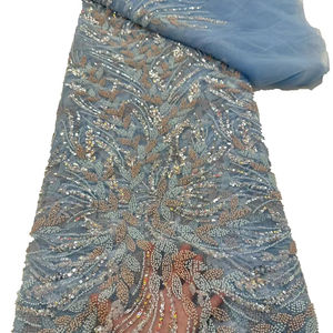 2024 europeo moda blu tessuto pesante con perline e paillettes abito da sposa abito da sera maglia di Tulle lussuoso pizzo con perline - Product Image 1