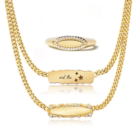 Gemnel Collier et Bague Plaqué Or 14K en Argent 925 avec Pendentif Barre Étoile Gravée et Chaîne Cubaine pour Femme, Bijoux Personnalisés