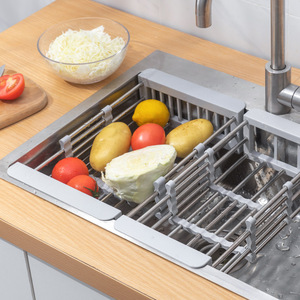Extendable Stainless Steel Dish Rack L Collapsible Kitchen <b>Sink</b> Drainer Storage Basket - Product Image 2