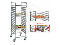 Aanpasbare 15-Tiers Dubbele Pan Roestvrij Staal 1/1 Gn Pan Trolley Groothandel Voedselbak Rek Trolley Voor Hotel En Restaurant