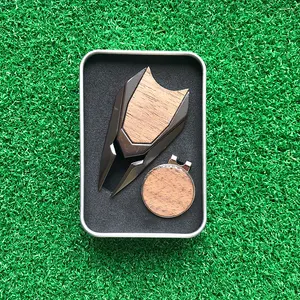 Aangepaste Zink Legering Golf Divot Tool Schildvorm Golf Divot Reparatie Tool Golf Set Hout Divot Tool