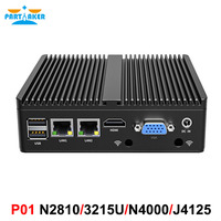 N2830 N2940 3215U N4000 J4125 I3 4005U Mini PC Computadora Diseño sin ventilador Dual LAN HD VGA Dual RS232 COM DDR3 Dispositivo de firewall