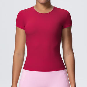 T-shirt de yoga pour femme, sensation peau nue, manches courtes, haut de compression respirant, coupe ajustée, pour la gym, l'athlétisme et la course à pied - Product Image 6