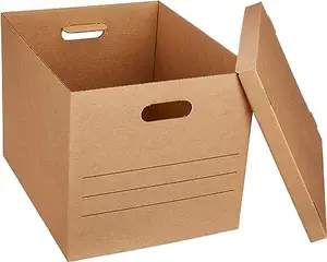 뚜껑과 손잡이가 있는 중간 크기의 이동 상자, 10 팩, 브라운, 19x14.5x15.5 인치