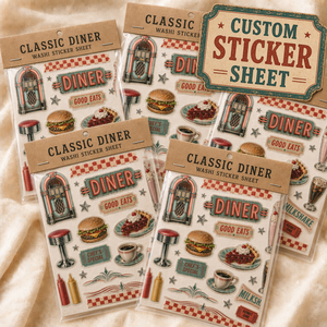 <span class=keywords><strong>Adesivi</strong></span> Washi <span class=keywords><strong>Vintage</strong></span> Personalizzati per Diari, Stile Diner Retrò con Burger, Pizza, Caffè e Cibo - Product Image 1