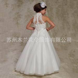 ML001 AliExpress para Comercio Exterior, Vestido de Novia para Niñas Europeas y Americanas, Vestido de Encaje para Cumpleaños, 100% Algodón, Estilo Capilla - Product Image 2