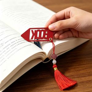 Arrow Shape <b>Bookmark</b> PU Leather <b>Bookmark</b> with Hand-woven Chinese Knot Tassel Hollow Out Page Holder <b>Bookmark</b> - Product Image 1