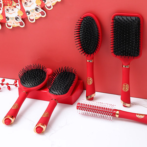 Peigne de massage du cuir chevelu rouge, antistatique, grand peigne de voyage en plastique, design ovale pour femmes - Product Image 4