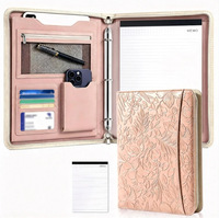 Portafolio Gerencial Multifuncional de Cuero A4, Carpeta de Documentos Comercial, Bolsa de Oficina con Cierre y Anillas de 3 Anillos