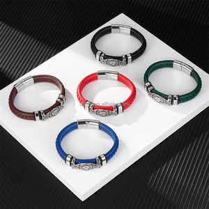 Pulsera de Cuero Trenzado para <span class=keywords><strong>Hombre</strong></span> con Dije de Acero Inoxidable con Nudo Celta Vikingo Personalizado, Joyería Nórdica Multicolor - Product Image 2