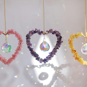 เครื่องรางห้อยลมรูปหัวใจทำจากหยกธรรมชาติ อเมทิสต์ โทแพซ โรสควอตซ์ ฟลูออไรต์ ขัดเงาด้วยมือ ลายธีมความรัก สำหรับตกแต่งสวน ลูกบอลคริสตัล - Product Image 2