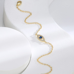 Trendy Fashionable 18k PVD Gold-Plated Brass Thin Chain Women's Eye Design Heart Shape Zircon Stone Claw Setting Charm <b>Bracelet</b> - Product Image 4