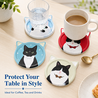 Ensemble de sous-verres en céramique personnalisés, forme tête de chat mignonne, antidérapants, écologiques, réutilisables, impression par sublimation UV, DIY pour la cuisine, la décoration de la maison