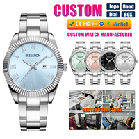 Montre analogique à quartz pour femme en acier inoxydable avec logo personnalisé de luxe, verre saphir, fermoir papillon, résistante à l'eau pour les affaires