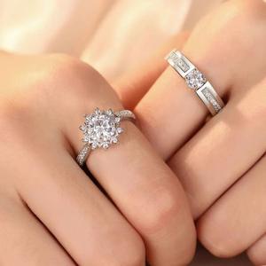 خواتم وعد فاخرة من الماس المويسانيتي VVS 0.5 قيراط للأزواج للرجال والنساء المشاركة في الزفاف من الفضة الإسترلينية - Product Image 5