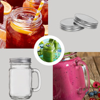 Ventes en gros de tasses personnalisées 16 oz à large ouverture, verre de rangement de cuisine vide, bocal en verre avec poignée, paille et couvercle