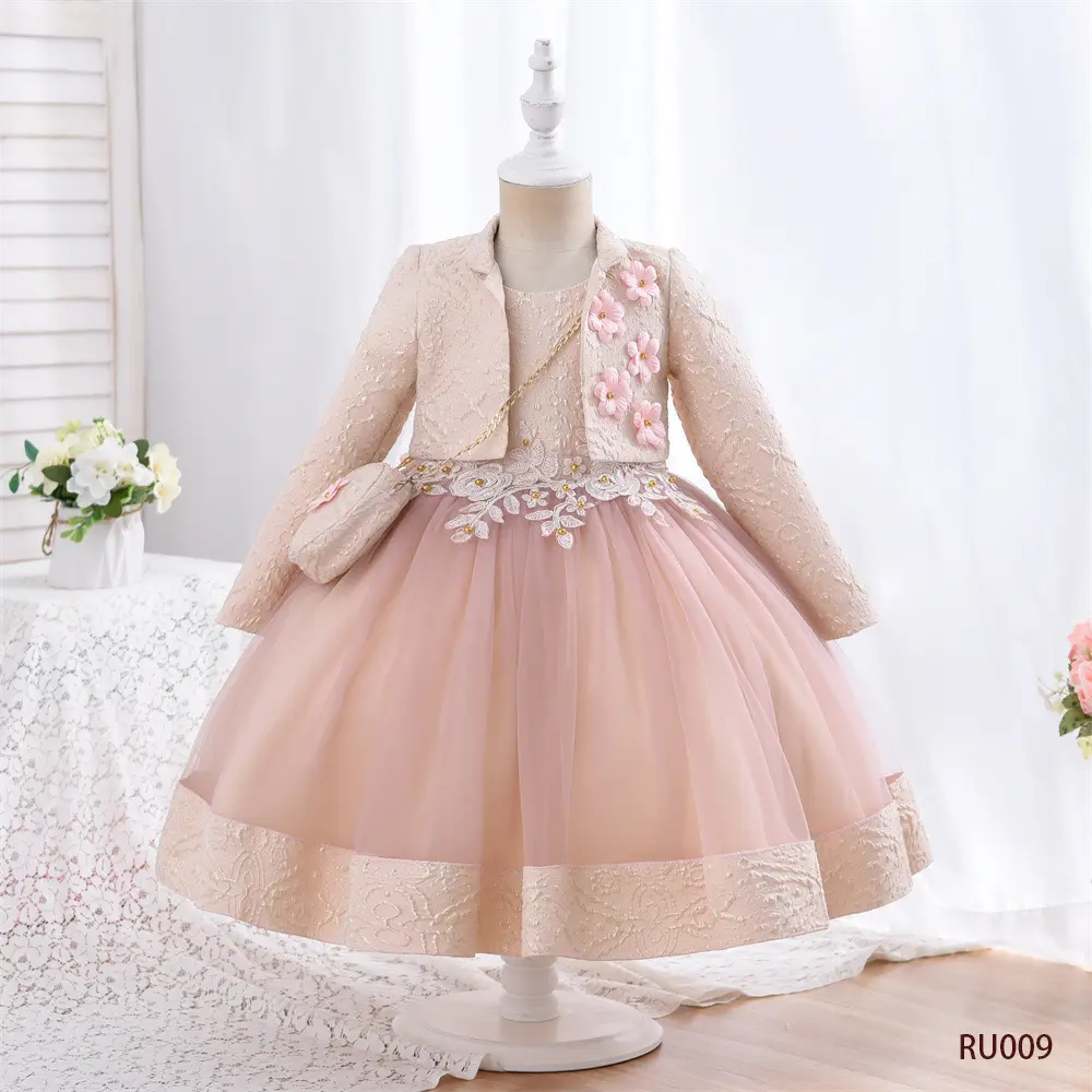 Costume robe de princesse rose pour filles stock prêt à l'emploi vente en gros robe de spectacle hôte haut de gamme pour enfants et filles