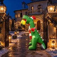 Cappello di Babbo Natale Gonfiabile a Forma di Dinosauro Verde con Luci LED, Impermeabile, Alimentato a Corrente Continua, per Decorazioni Natalizie di Casa, Hotel e Giardino