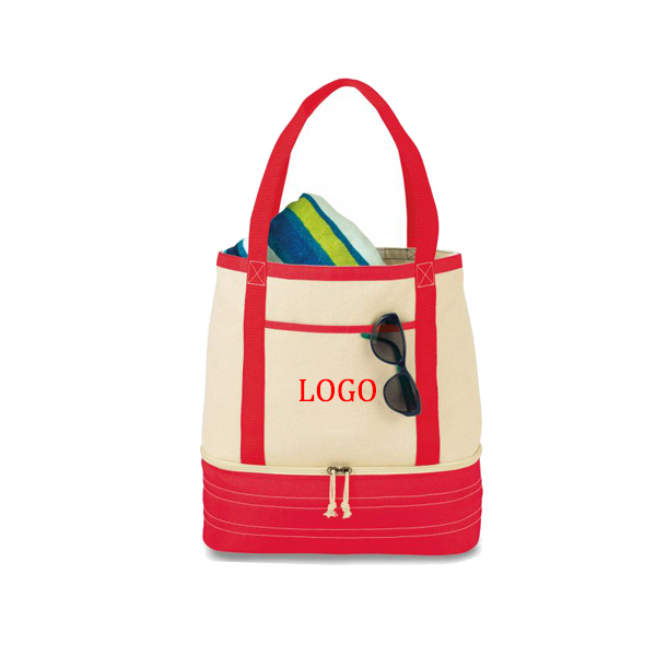 حقيبة من القماش الخشن للشاطئ من القماش الخشن حقائب كبيرة للشاطئ مع حجرة تبريد سفلية