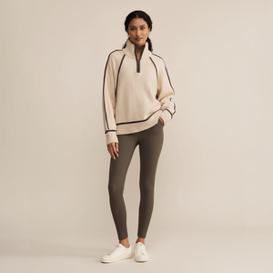 Maglione lavorato a maglia con cuciture a contrasto personalizzate mezza Zip in lana Alpaca misto collo a imbuto Pullover a quattro Zip con maglia rilassata - Product Image 6