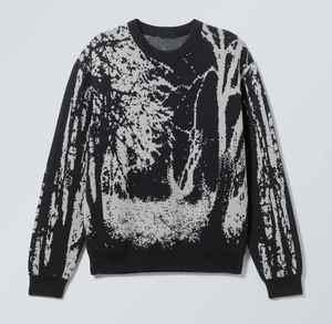 Pull-over à manches longues en coton noir et blanc à col rond pour hommes à la mode - Product Image 5