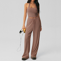 Ensemble décontracté rayé à jambes larges, respirant et à séchage rapide, avec débardeur à col halter et coussinets de poitrine, pour Pilates et Yoga