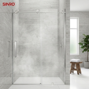 Puerta de <span class=keywords><strong>Ducha</strong></span> <span class=keywords><strong>Corredera</strong></span> Individual de Acero Inoxidable 304 Plateado Pulido de Lujo, <span class=keywords><strong>1</strong></span> Fija y <span class=keywords><strong>1</strong></span> <span class=keywords><strong>Corredera</strong></span>, con Pantalla de Vidrio Templado de Seguridad para Villa - Product Image 2